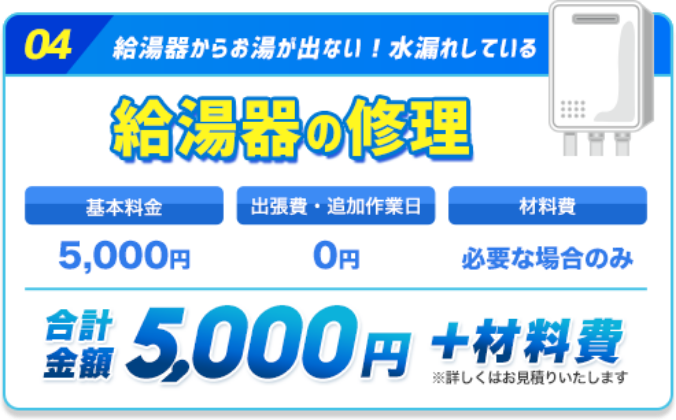 給湯器修理の料金